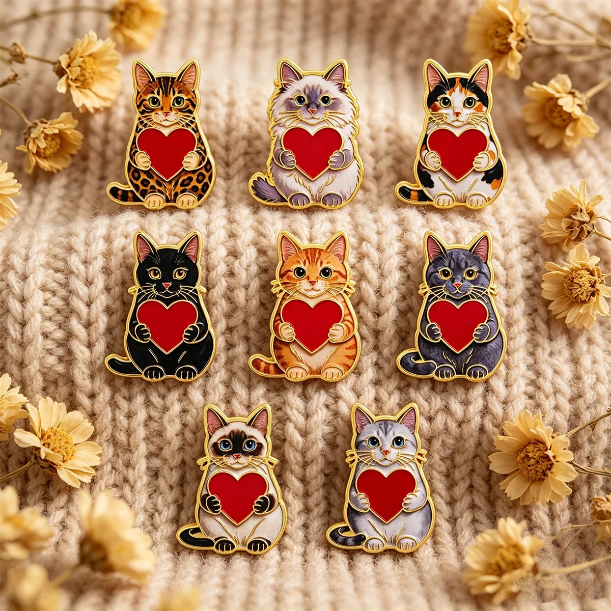 8 Stück Rote Herz-Katzen-Emaille-Pins, Cartoon-Broschen für Mäntel, Tier-Broschen, Kragen- und Reversnadeln, Metall-Abzeichen, Schmuck, Geschenke für Tierliebhaber – Detail 5