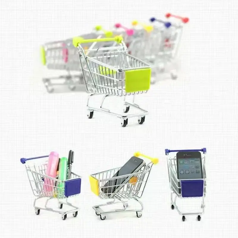 1:48 Mini Supermarket Shopping Trolley Cart Desktop Model Home Decoration Miniature