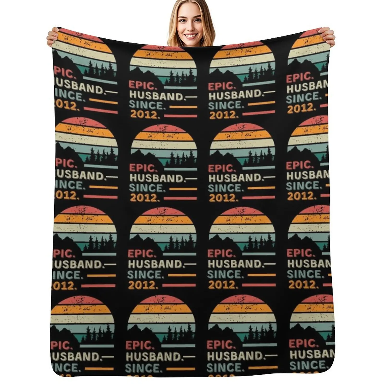 13th Wedding Anniversary for Him Epic Husband Since 2012 Throw Blanket bed plaid Plush Large Blankets