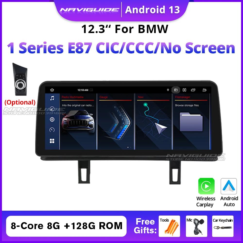 NAVIGUIDE 12.3''For BMW 1 Series E87 LHD 2007-2011 CCC/CIC/No Sceen Car Radio Carplay Multimedia Player Headunit GPS Navi DSP