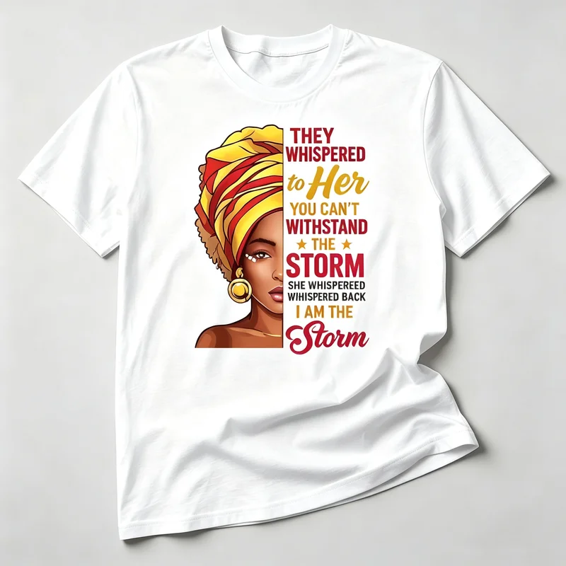 Empowering African Woman Shirt I Am The Storm Inspirational Graphic Casual Cotton Short Sleeve Harajuku Y2k Top Unisex Summer