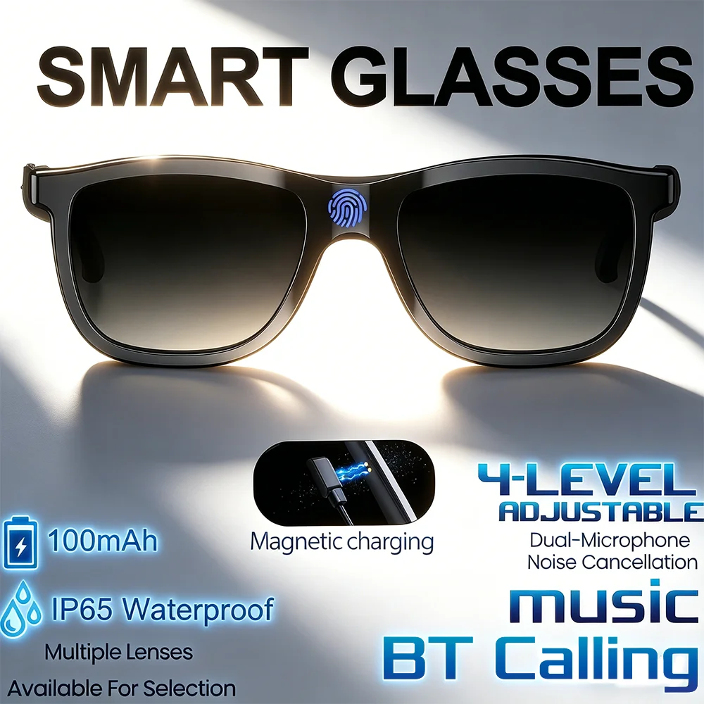 

Premium Wireless Smart Audio Glasses, HD Sound Music Playback, Dual Mic Noise Reduction, Magnetic Fast Charging Eyeglasses