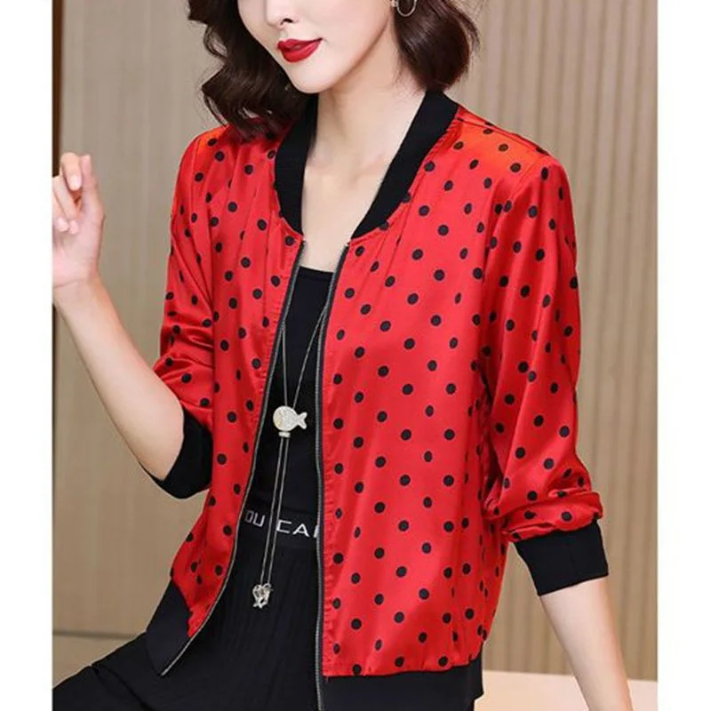 Fashion Loose Spliced Zipper Polka Dot Coats Women\'s Clothing 2023 Autumn New Oversized Casual Tops All-match Commute Jackets