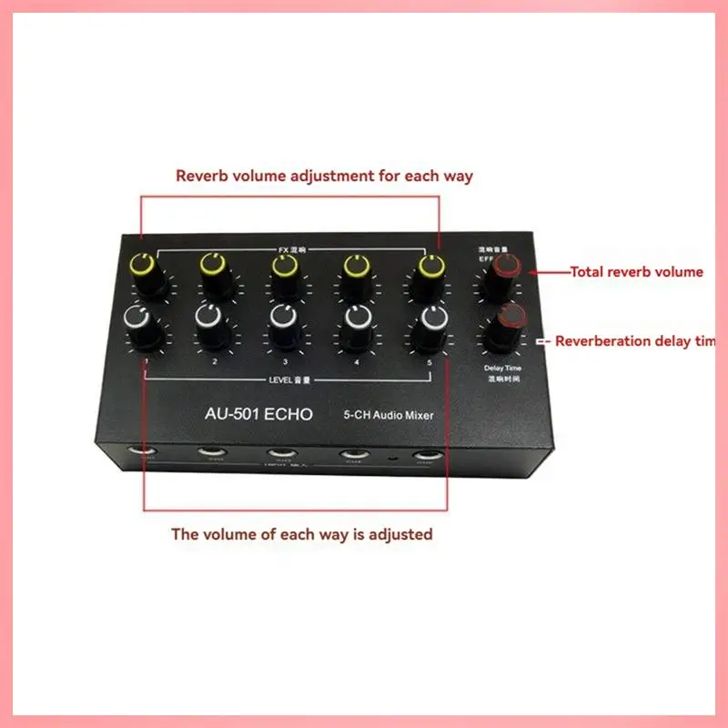 

N91R-5-Channel Audio Mixer Portable Mini Microphone Extender Mixing Console With Reverb Type-C Rechargeable A