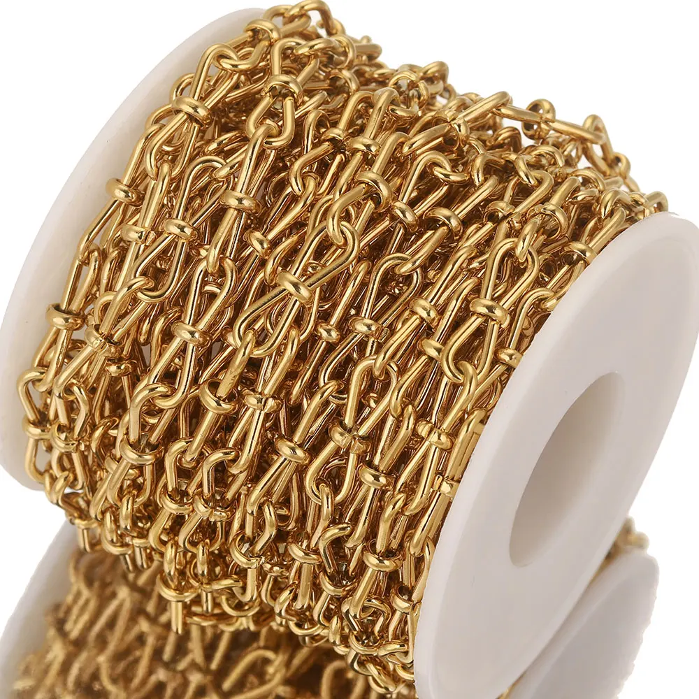 1 Meter Width 6mm Stainless Steel Plated Gold 8 Handmade Chain Roll Cuban Chains for Jewelry Making Supplies DIY Necklace Craft