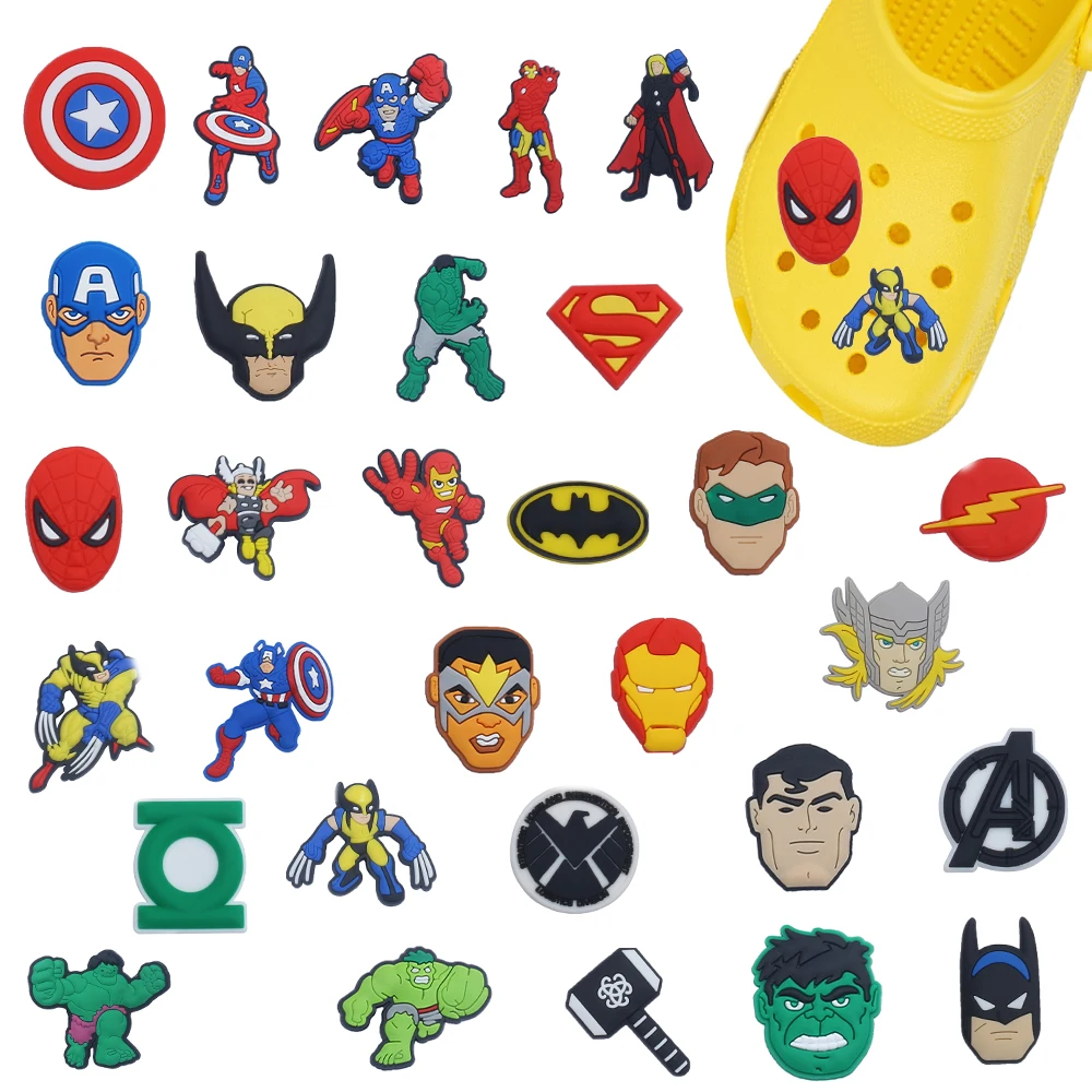 

30 шт. Горячие новинки: Аксессуары для обуви из ПВХ с героями мультфильмов и супергероев, украшения для тапочек, DIY-аксессуары для творчества