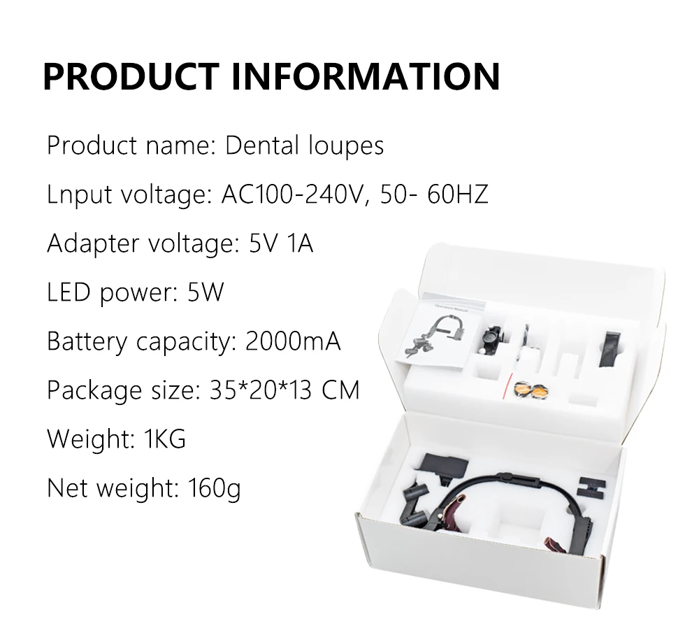 Dental LED Scheinwerfer Fernglas Lupen 2,5 X/3,5 X Stirnband Einstellbar 5W Zahnarzt Chirurgische Scheinwerfer Zahnmedizin Fernglas Lupe – Detail 2
