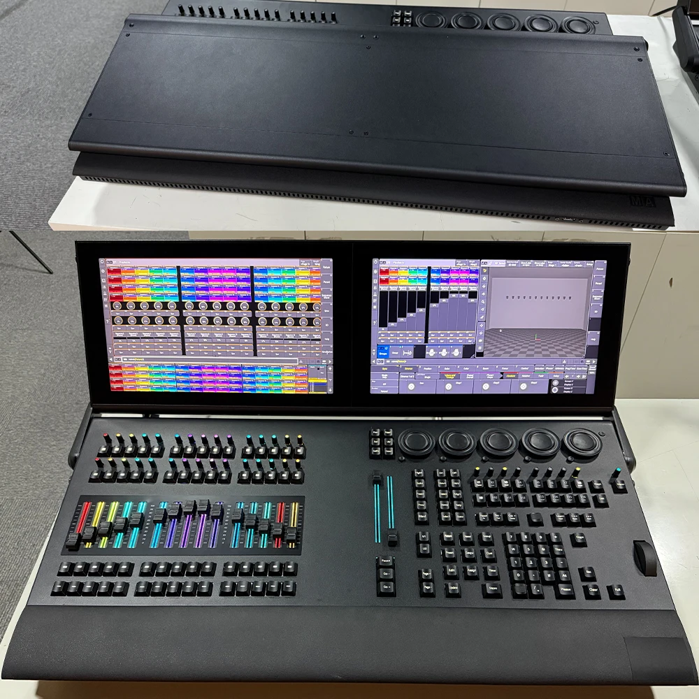 Professional Stage DJ Console MA3 Linux System Terminal Dual Screen DMX Controller Switch MA2 Easy with Case RGB Auto Faders