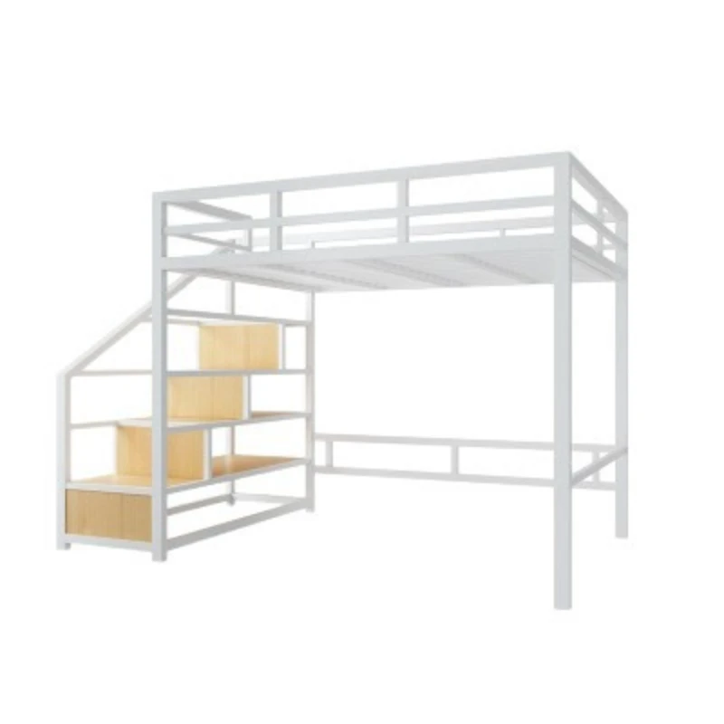 

School dormitory household bedroom wrought iron elevated bed, student dormitory bunk bed, bed and table