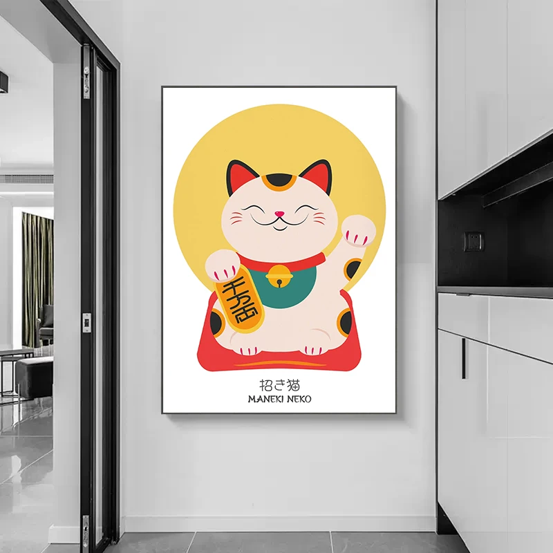 Japanese Lucky Cat Maneki Neko Posters and Prints Canvas Painting Wall Art Picture for Living Room Home Decor Gift Cat Lovers