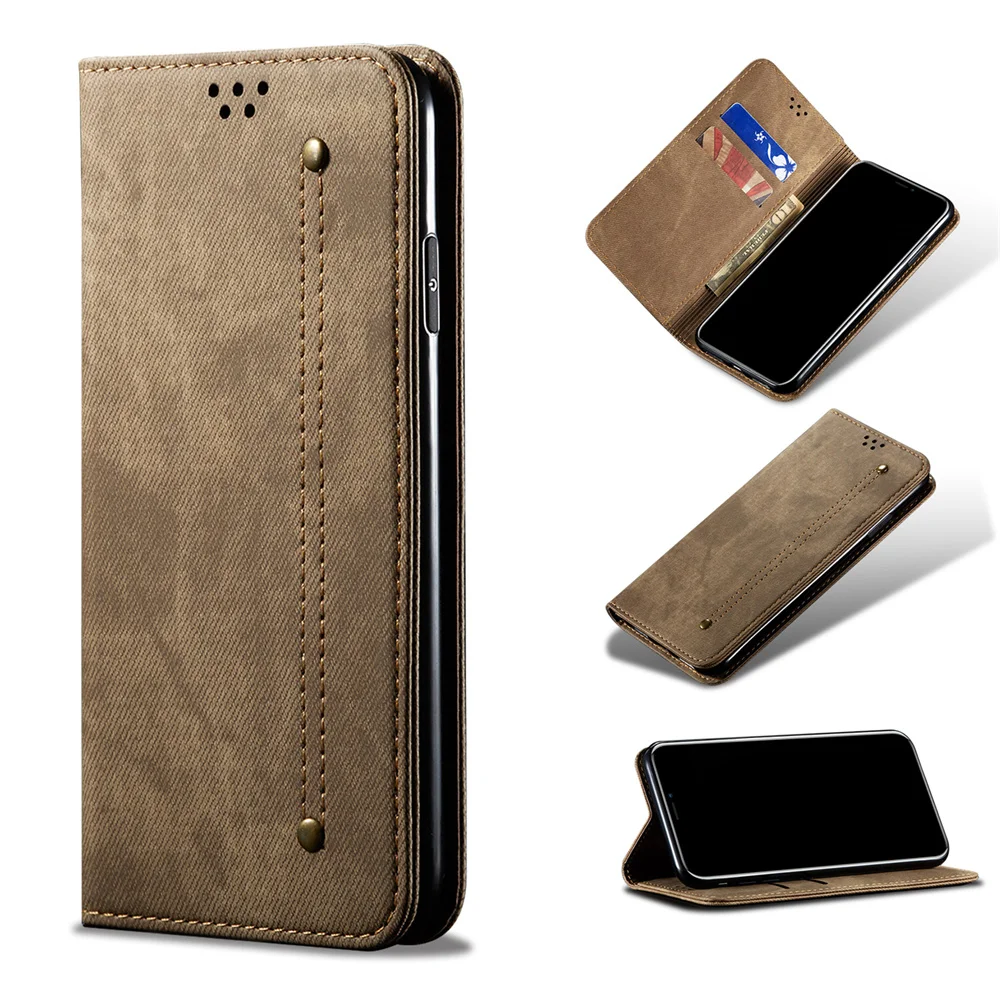 Luxury Denim Pattern Magnetic Closure Flip Cover for Nothing Phone 2 Shockproof Simple Wallet Design Business Leather Case