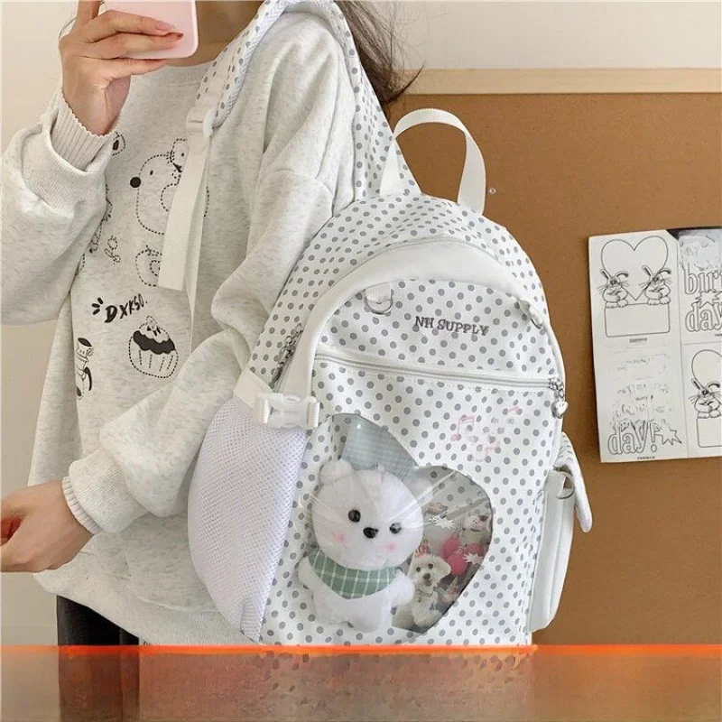 Korean Style Unique Color Block School Bag Unisex Commuter Backpack Girls Outdoor Travel Shoulder Bag Dot Pattern Nylon Material