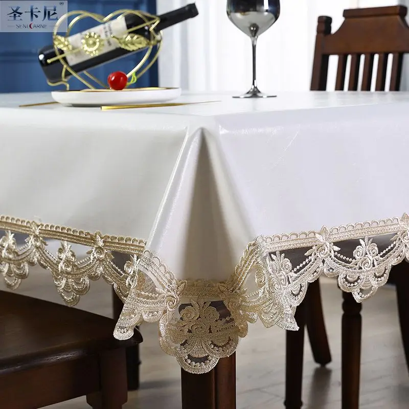 

Waterproof European Table Cloth, Rectangular, Round, Square Table Cover with Lace, PU Leather, Anti-stain, Party, Kitchen Decor