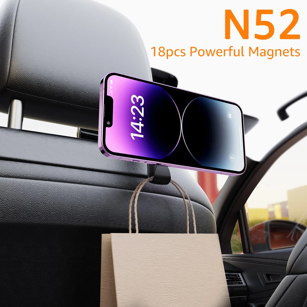 Untoom Magnetischer Auto-Rücksitz-Telefonhalter für iPhone 17 16 15 MagSafe Xiaomi Universelle Auto-Kopfstütze-Handyhalterung mit Haken – Detail 5