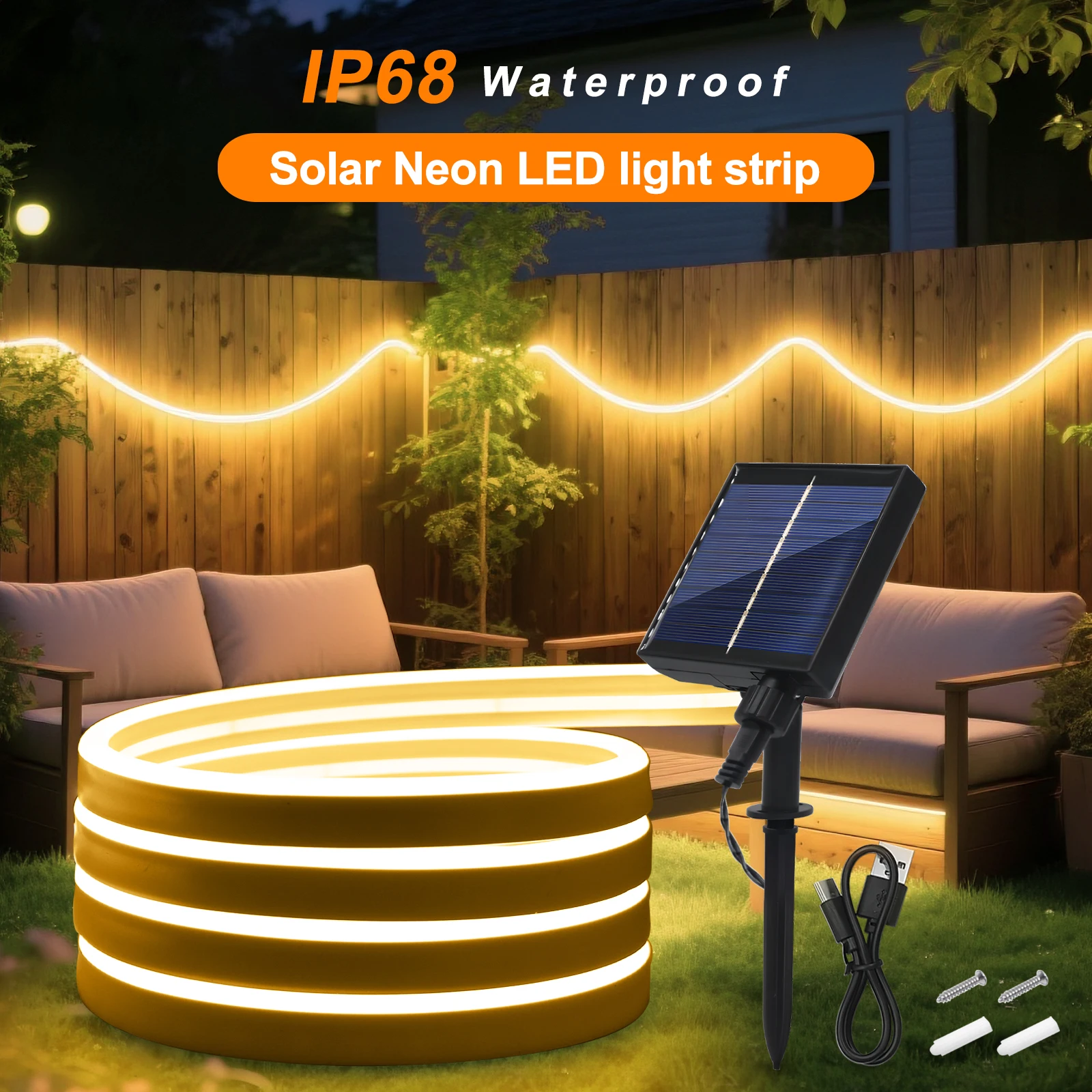 5M 10M Solar Neon LED Strip Outdoor Pool IP67 Waterproof Flexible 2835 LED Tape Light Sign 24V 120LEDs/M Tube Diode Ribbon Lamp