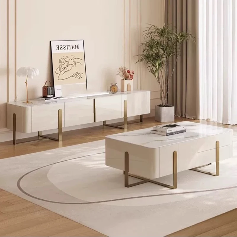 

Light Luxury Stainless Steel Tea Table Rectangular Modern Small-Sized Sintered Stone Coffee Table for Home Furniture