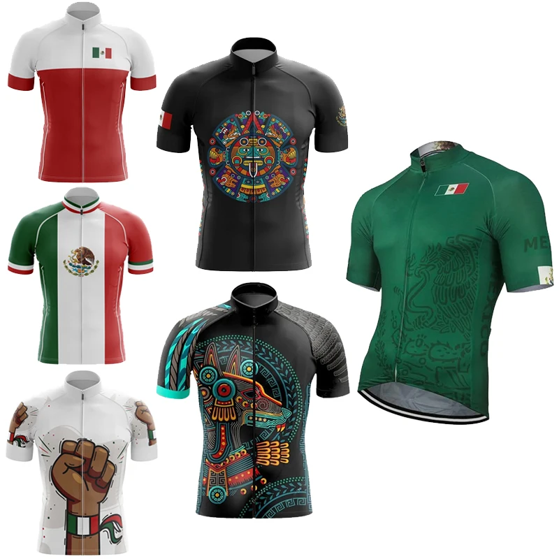 NEW Men's Mexico National Flag Team Cycling Jersey Green Black Bike Clothing Bicycle Wear Short Sleeve Customizable