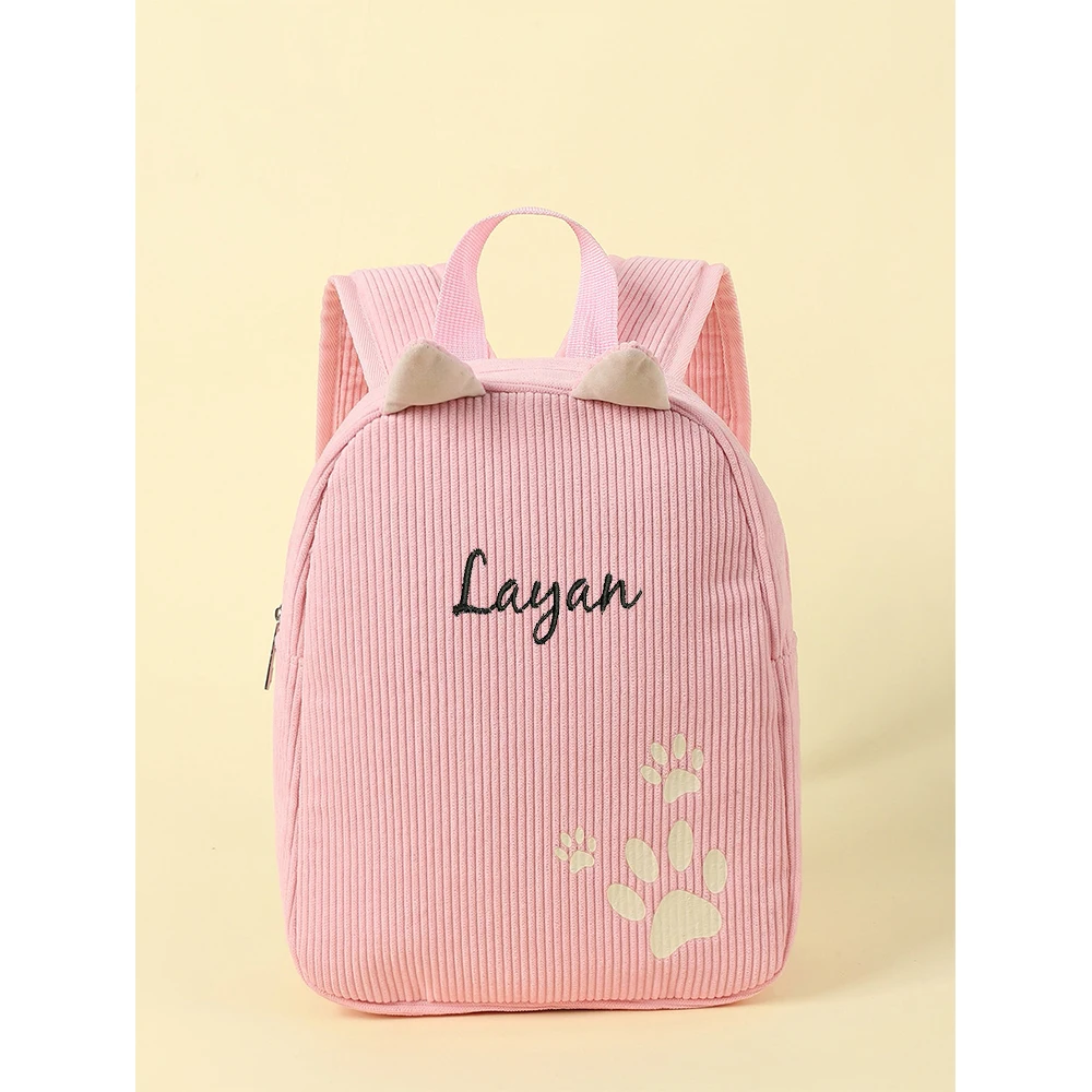 Customized Kindergarten Backpack, Name Embroidered Children\'s Corduroy New Solid Color Baby Cute Snack Gift Bag