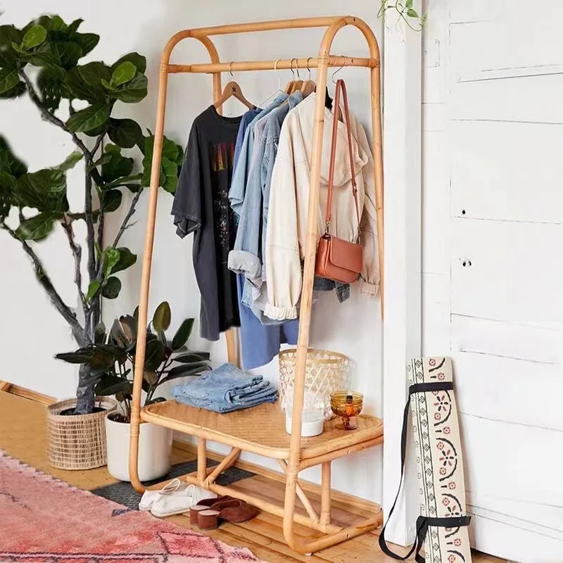ins rattan floor storage rack Japanese creative homestay hotel hanger Nordic simple bedroom decoration rack