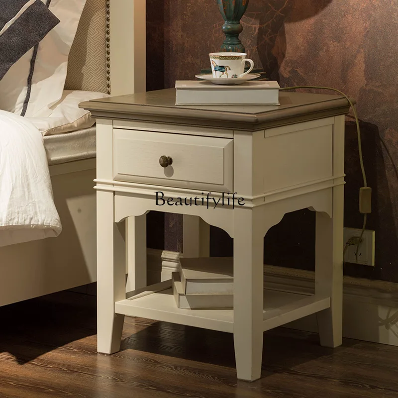 

American solid wood bedside table bedroom modern simple European locker Mediterranean idyllic