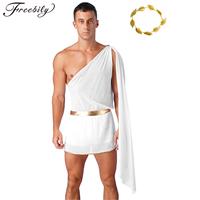 2PCS Carnival Greek Costume Set White Roman Toga Adult Toga Costume One Shoulder Skirted Bodysuit with Laurel Wreath Crown