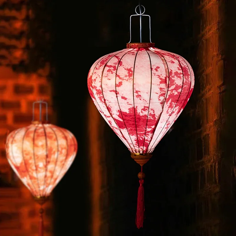 Chinese Lantern Retro Tie-Dyed Satin Silk Palace New Year Festival Door Hanging Street Pendant Outdoor Home Decoration Lantern