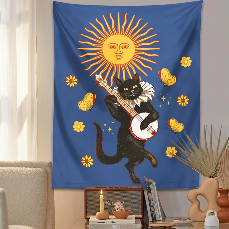 Party Cat Tapestry Wall Hanging butterfly sun prom Tapestries Bohemian Cute Cartoon Children\'s room Girls Dorm Hoom Decoration