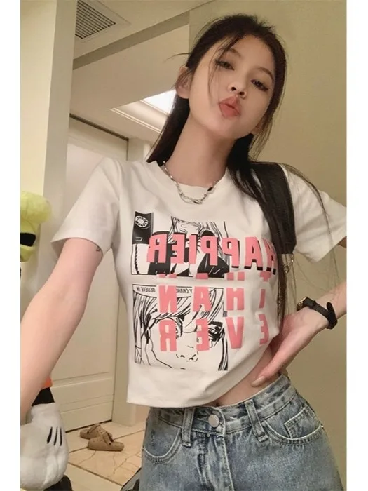 Pure Cotton Short Sleeve T-Shirt Women Summer Slim Fit Design Sense Small Crowd Belly Show Slimming Effectiveness Hot Girl Top