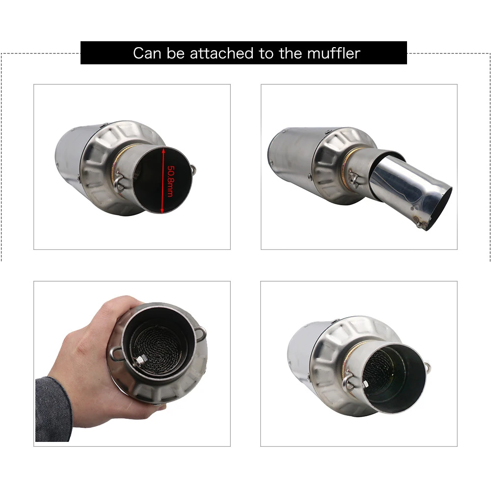 Stainless Steel Motorcycle Inlet Exhaust Muffler 51mm 60mm Adjustable DB Killer Silencer Noise Sound Eliminator Front Catalyst