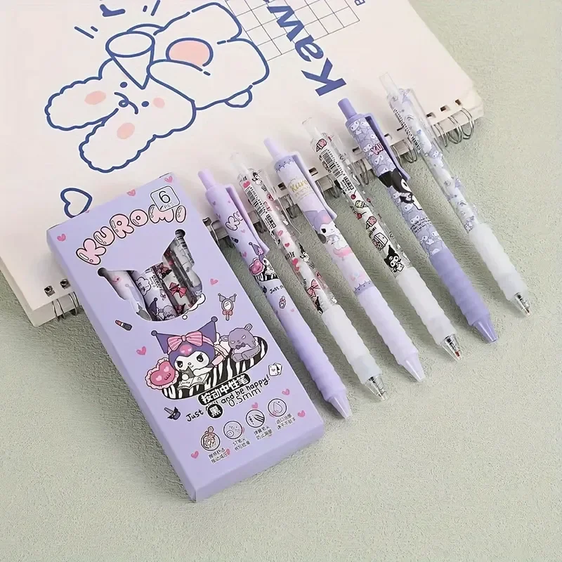 

Гелевая ручка Kuromi, 12 шт., набор мультфильмов Sanrio Little Monster, 0,5 мм, черный пресс, быстросохнущая ультрамягкая ручка в оболочке, канцелярские принадлежности для учебы