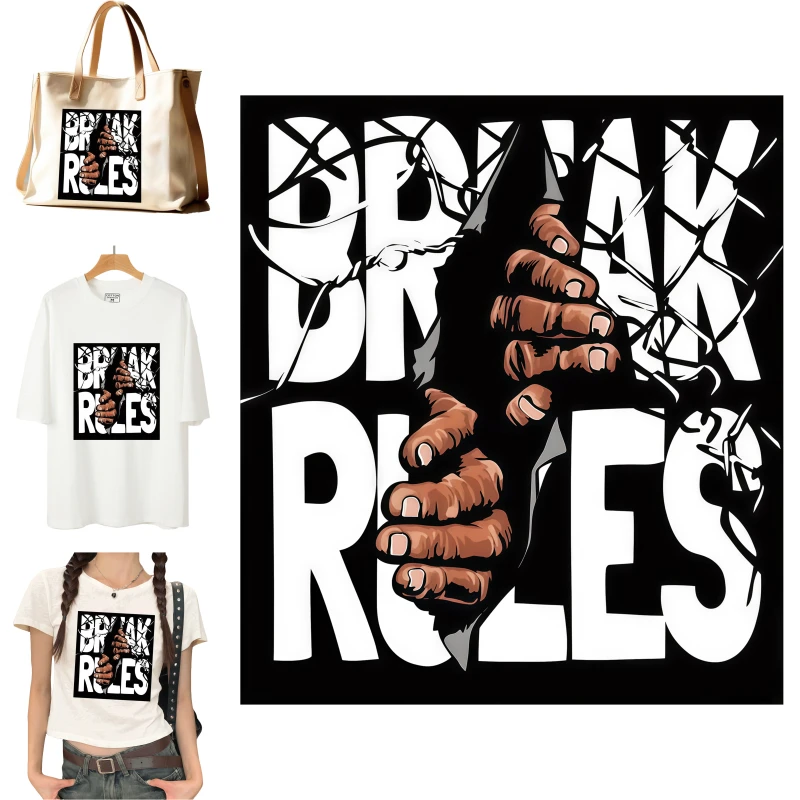 24cm Break Open Rule Black Heat Transfer Sticker Fashionable Cool Street Element Clothing Printing DIY Ironing Patch