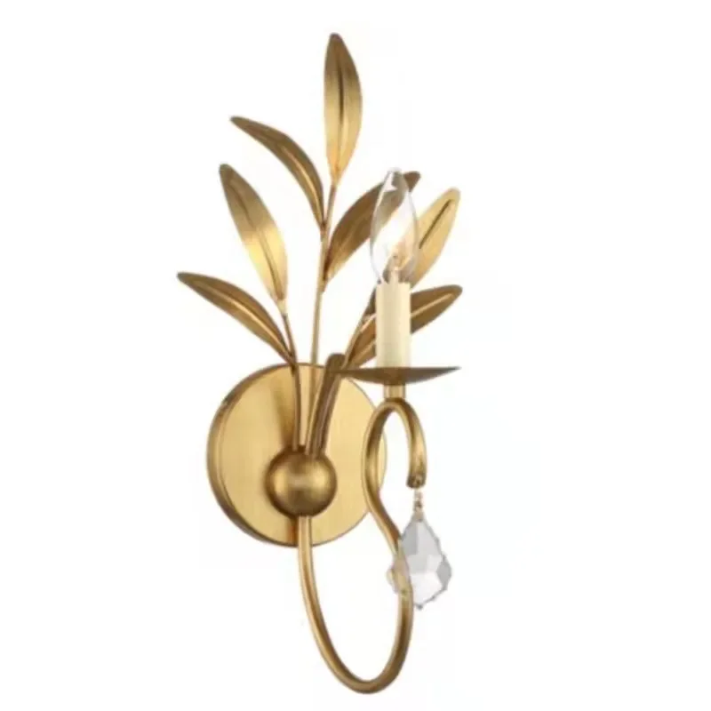 

Creative Retro American Gold Leaf Wall Lights for Bedroom Bedside Luxury Light Fixture Corridor Stair Aisle Decor Lighting Lamp