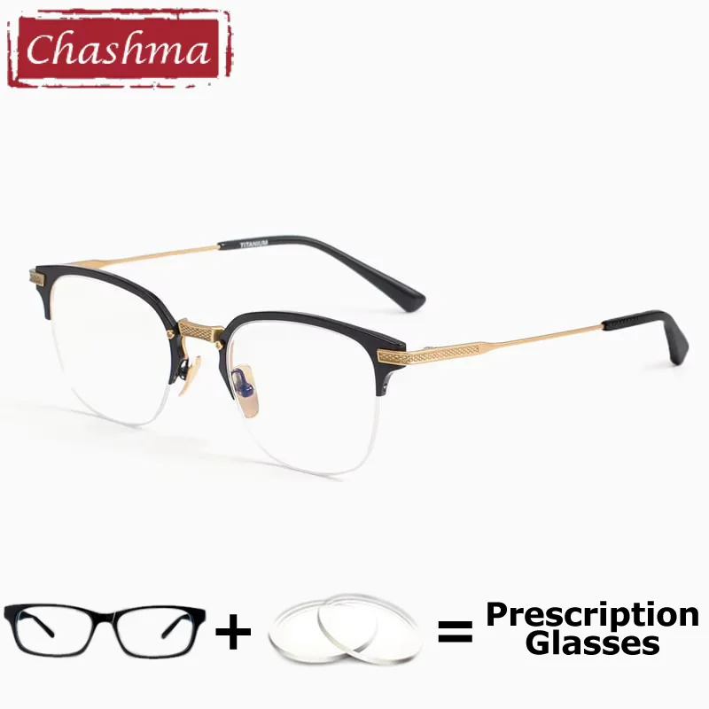 

Chashma Pure Titanium Eyewear Men Square Fashion Prescription Glasses Semi Rim Frames Women Eyeglasses Spectacles 145mm Temples