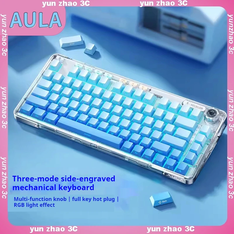 

AULA F81 Bluetooth wireless keyboard hot swappable transparent keycaps RGB backlight customization gaming keyboard Windows/Mac