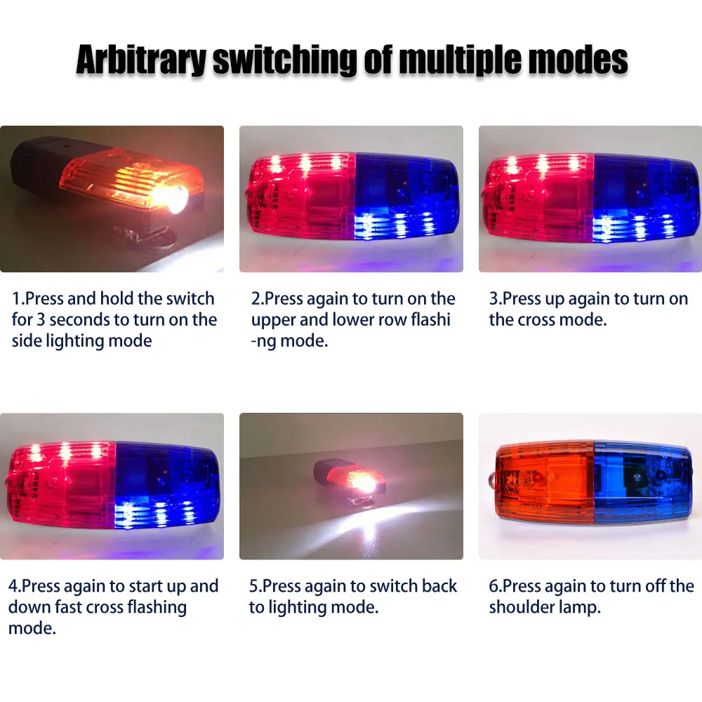 Red&Blue Police Warning Strobe Shoulder lights Rechargable LED Flashling Safety Clip Lamp For Outdoor Rescue,Traffic Guidan