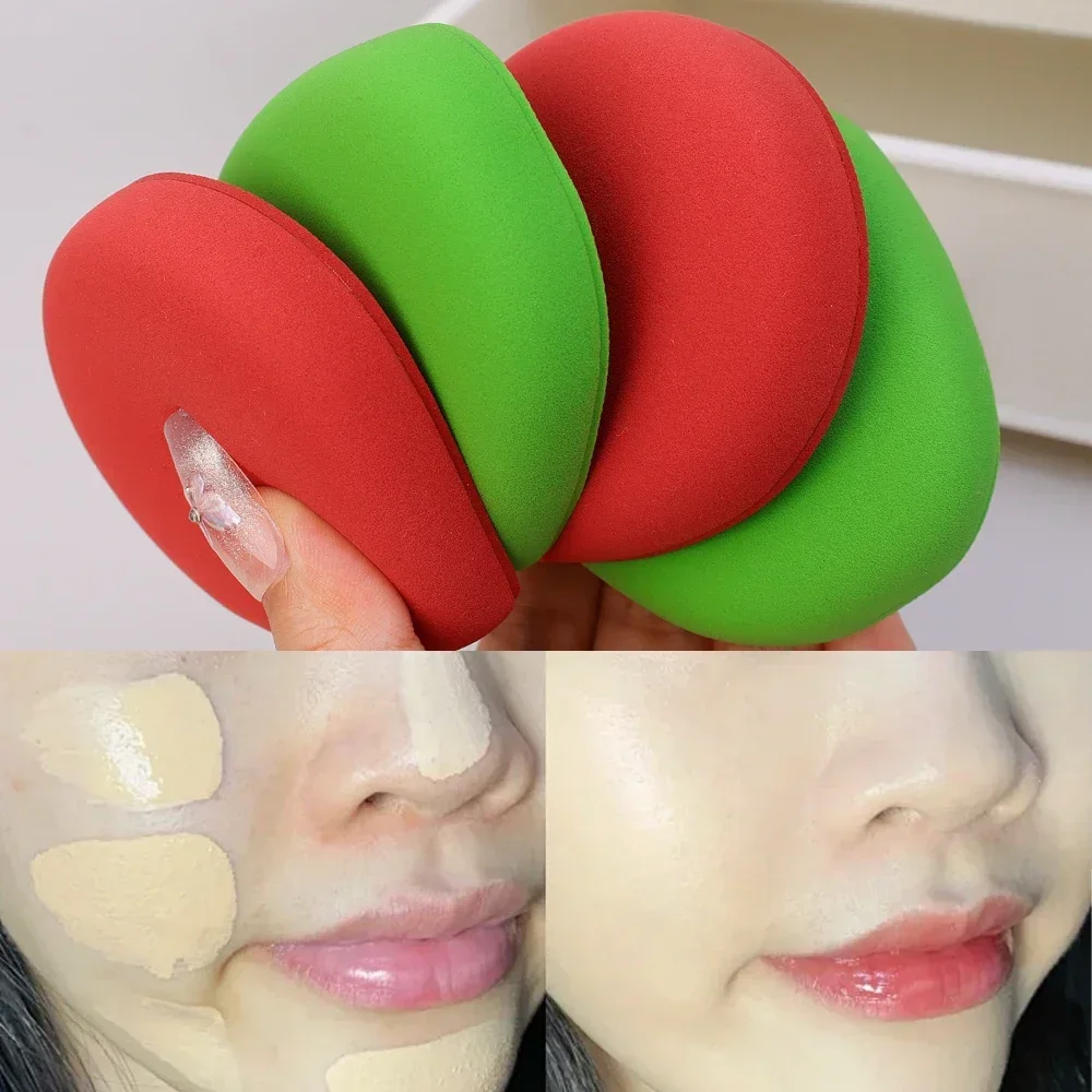 Soplo de usecosméticos secos y húmedos con caja de almacenamiento, corrector grande rojo y verde, crema de base, esponja de maquillaje, herramienta de esponja de polvo suave y grueso