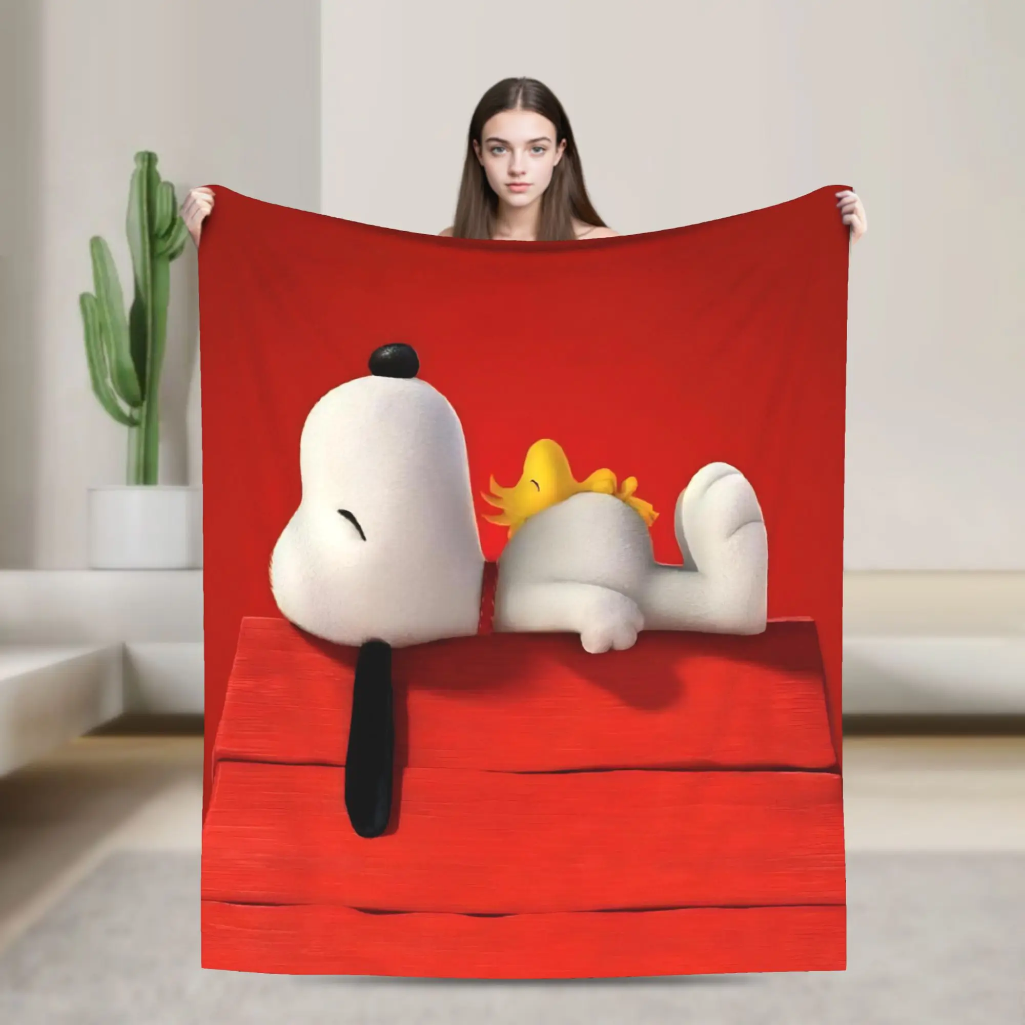 S-Snoopys Movie Knitted Blankets Coral Fleece Plush Cute Dogs 90s Soft Throw Blankets for Car Sofa Couch Bedspread