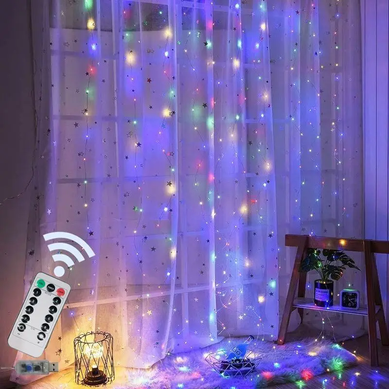 Lumières extérieures de rideau de chambre à coucher d'USB de Noël, lumière de vacances, chaîne de mariage, décoration de partie, lumière dégradée de LED, 8 modes, 3m, 4m, 6m