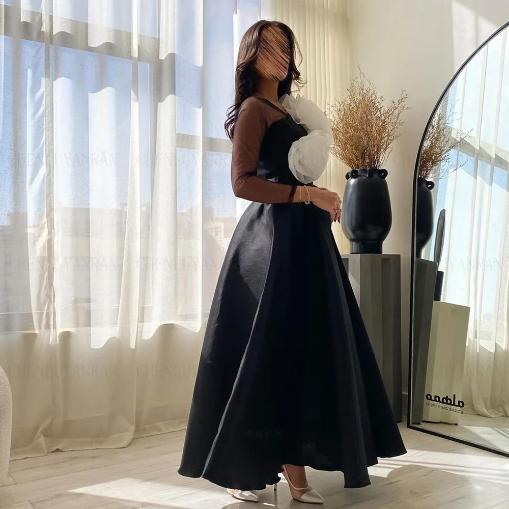 Unique Black Formal Occasion Dresses 2024 One-Shoulder Sexy Ball Gown 3D Flower A-line Long Evening Party Gowns فساتين الحفلات