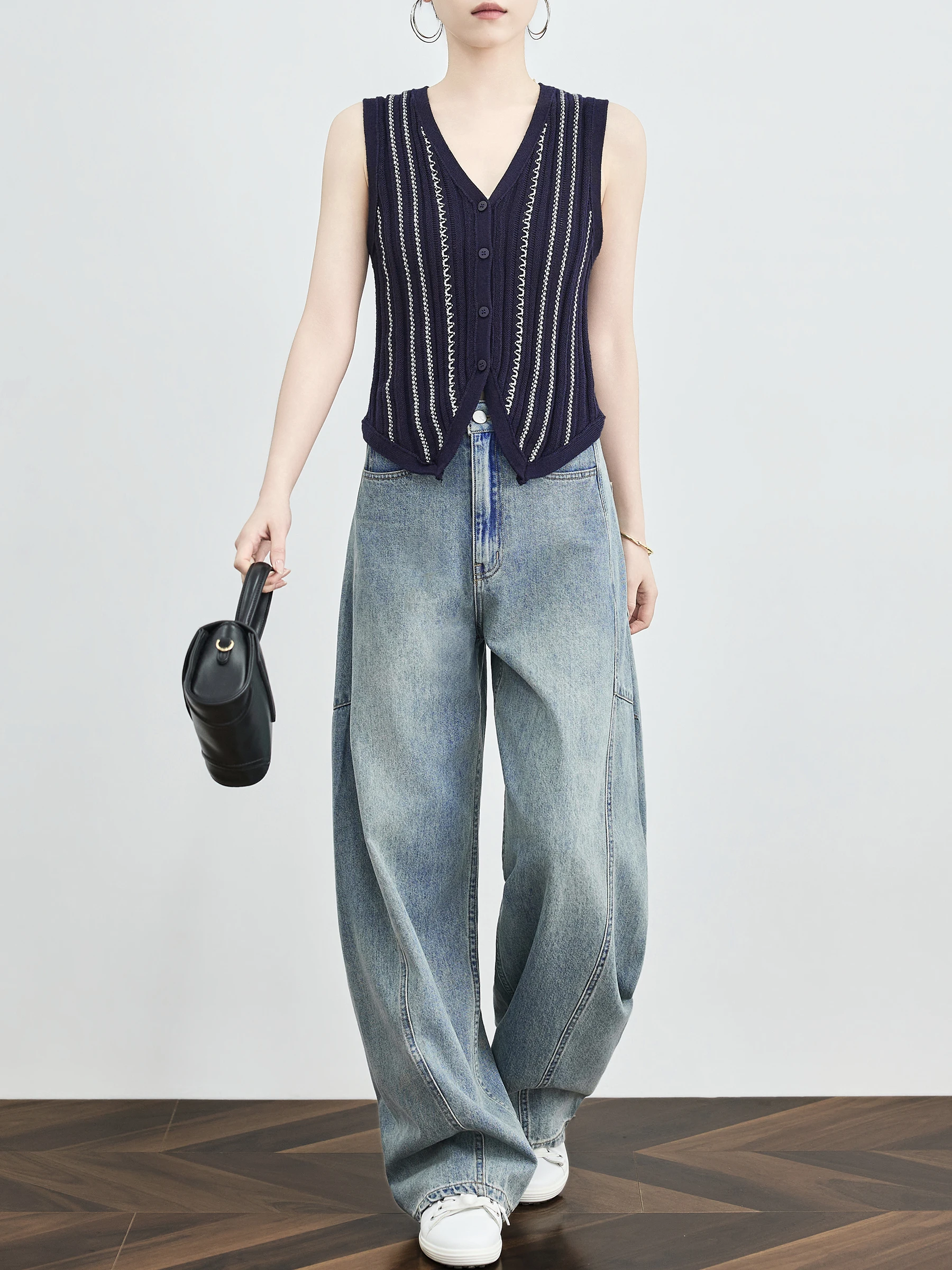 

High Waist Loose Fit Summer Thin Denim Pants Women's Bent Knife Wide Leg Pants American Retro Style Slimming Long Trousers