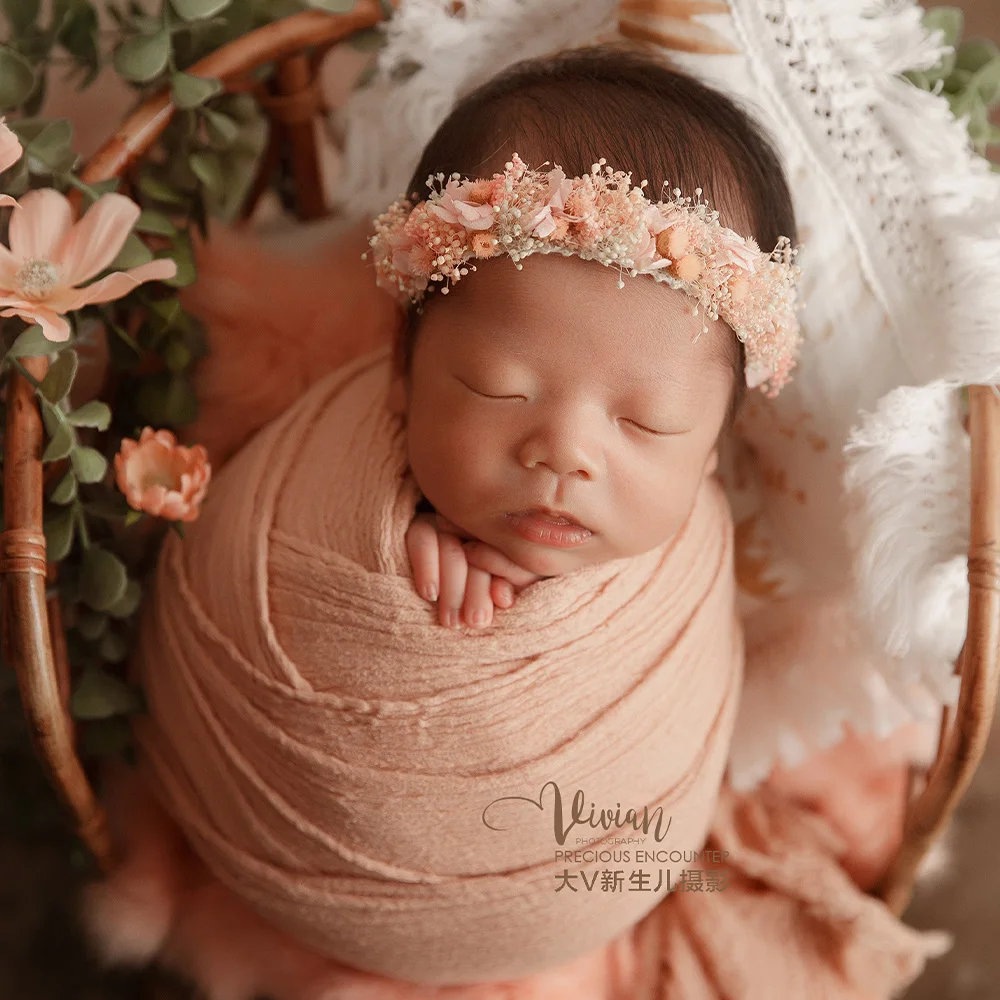 Newborn Photography Props Cotton Yarn Soft High Stretchable Wraps Headflowers Rabbit Blanket Babies Shooting Props Accessories