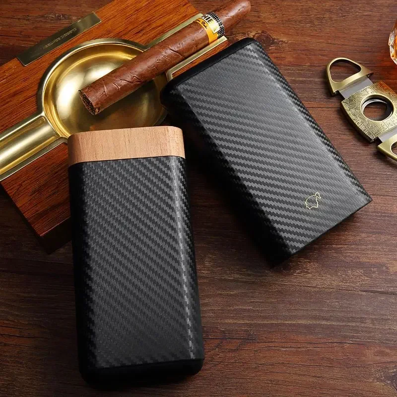 

Cigar Case 3- cigars tubes Leather Travel Portable Humidor with Cedar Wood Lined with Stainless Steel Cigars Cutter
