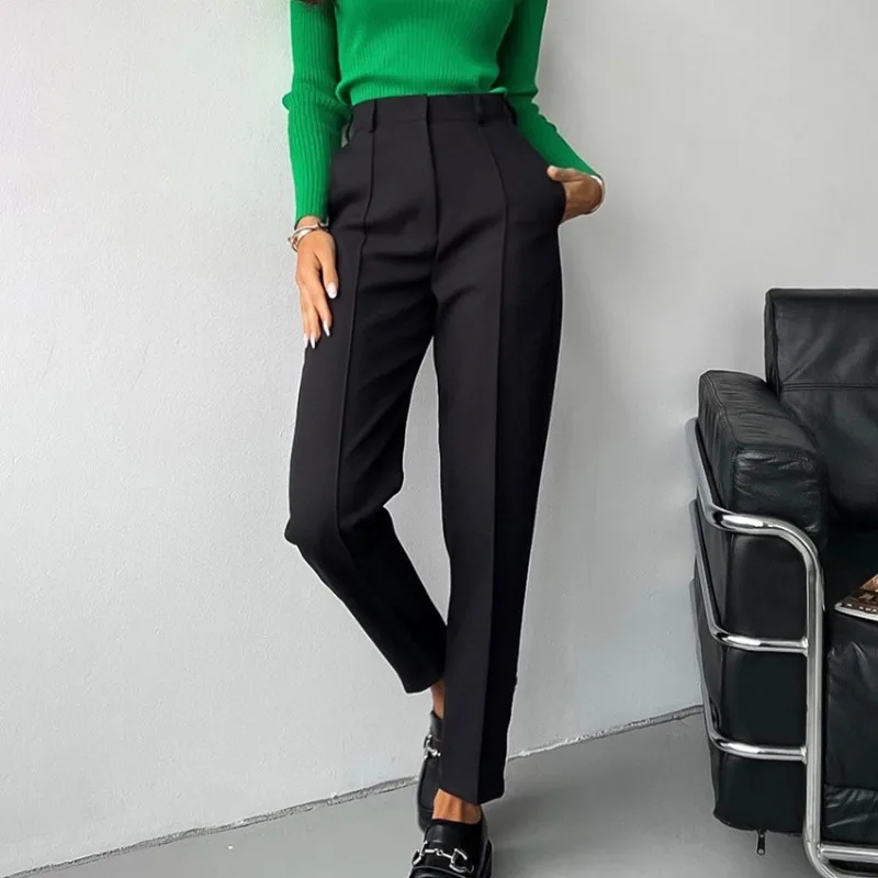 

Spring Women's Clothing French Black Elegant Suit Pants Temperament Commuting Women Fashion Slim High Waist Small Feet Trousers