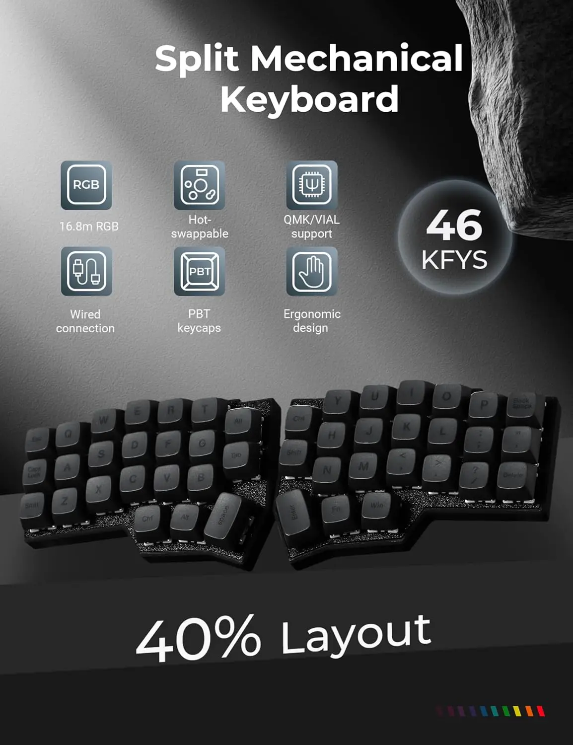 CORNE V4.1 Wired Split Mechanical Keyboard 40% Layout 3x6 Ergonomic QMK/Vial Keymap Hot-swap RGB 2.4G Dongle Gaming Keyboard