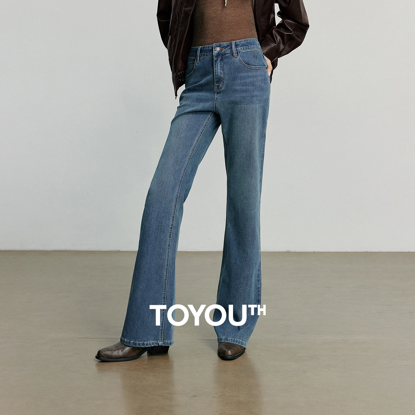 TOYOUTH Women Jeans 2025 Autumn NewAsymmetric Slim-Fit Slimming Stretch Bootcut Pants
