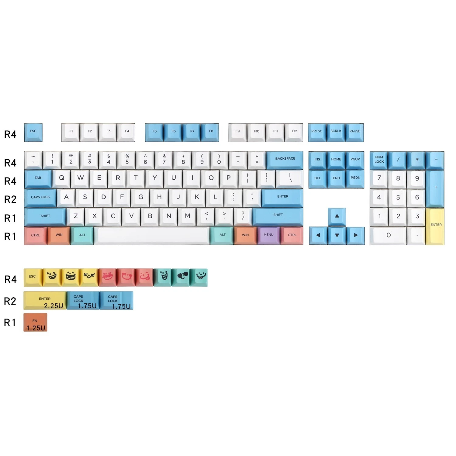 1セット チョークキーキャップ PBT染料下塗りキーキャップ チェリープロファイルキーキャップ カスタムキーボード用 68 84 87 104 Cherry MX1.0 6.0 8.0対応