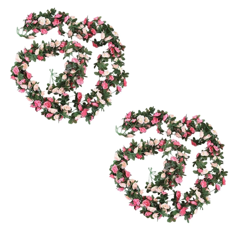 

4Pcs Artificial Rose Flower Floral Fake Vine Hanging Garland Party Wedding Decor