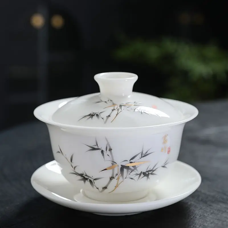 

180ml Hovering tea Gaiwan tea white porcelain Dehua floating kung fu tea set single three-size tea bowl teacup tea set