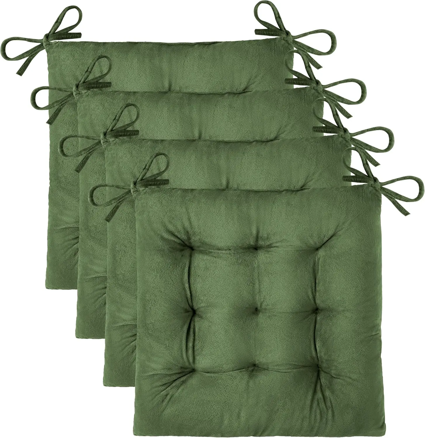 

4 Pack Soft Square Dining Chair Cushions with Ties 155x155 Green