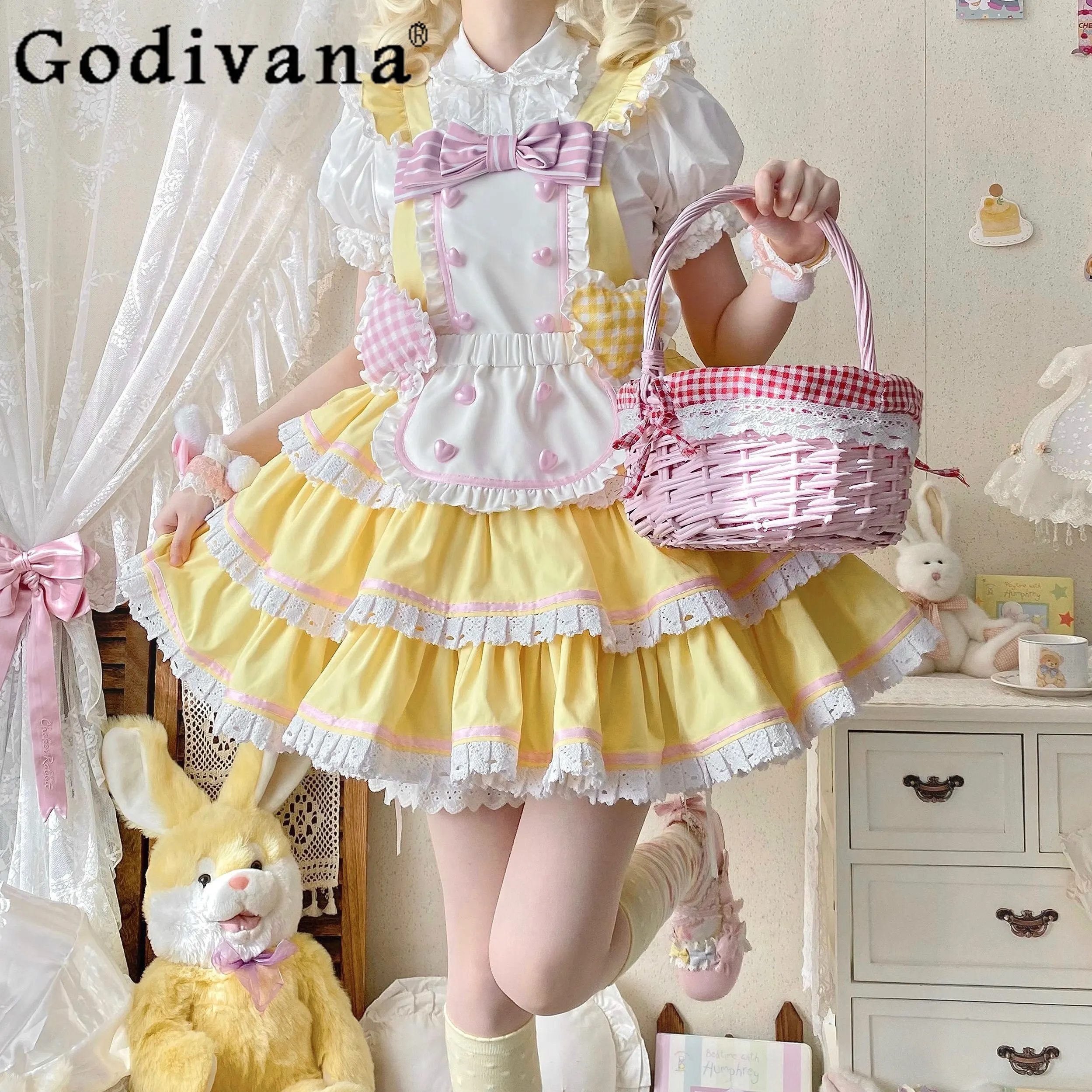 

Lolita Dress for Women New Summer Dress Sweet Girls Cute Bow Apron Suspender Dress Jsk Clothes Princess Birthday Party Vestidos